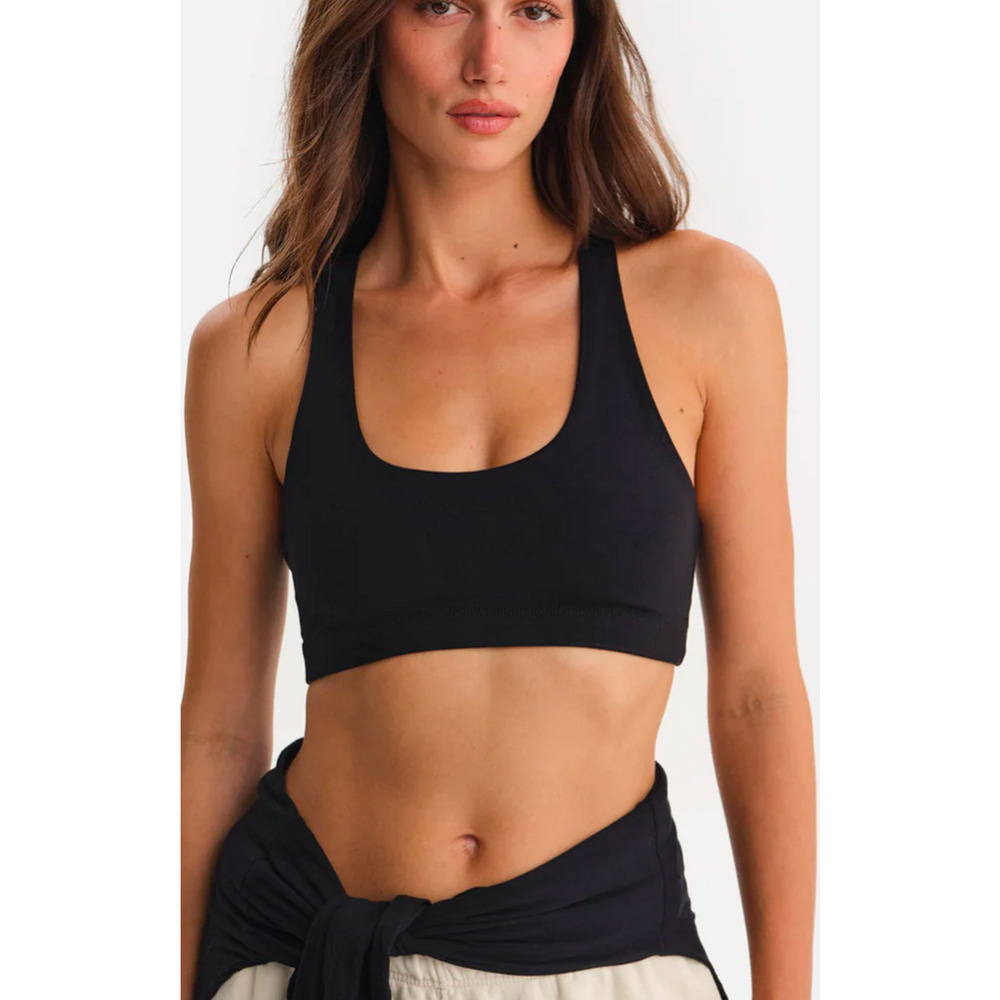 Mate The Label Organic Stretch Sports Bra Black Medium NWT